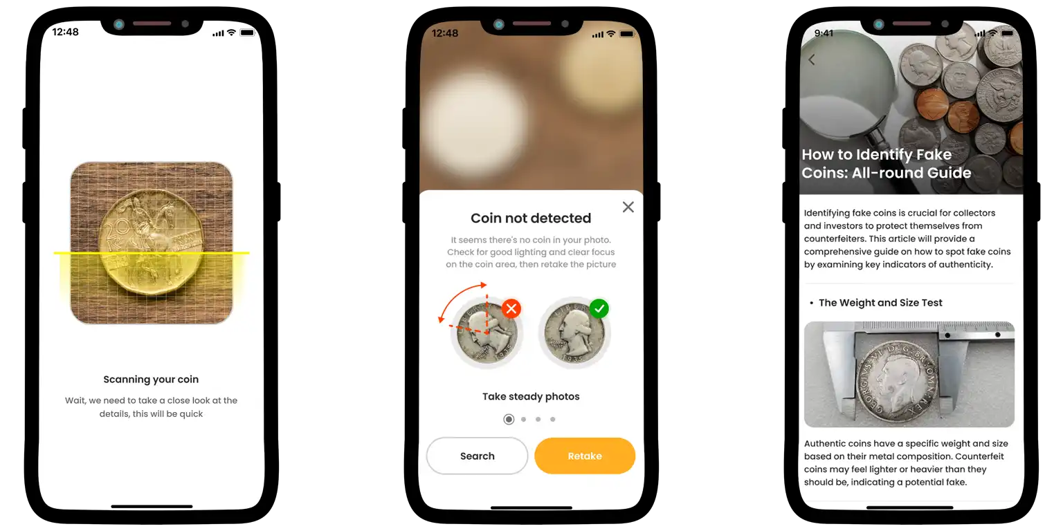 A screen from the Coin ID Scanner app.